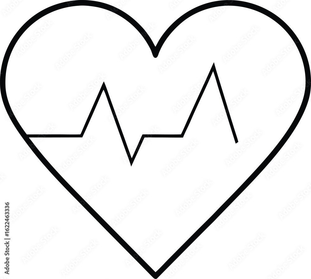 Heart shape with electrocardiogram line isolated on transparent background