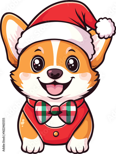Adorable Corgi puppy in Santa hat ready for Christmas holiday fun