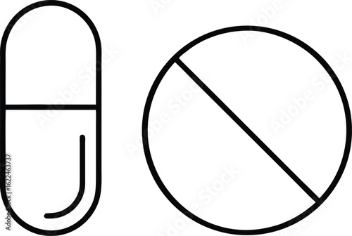 Two medical pills one capsule and one round tablet isolated on transparent background