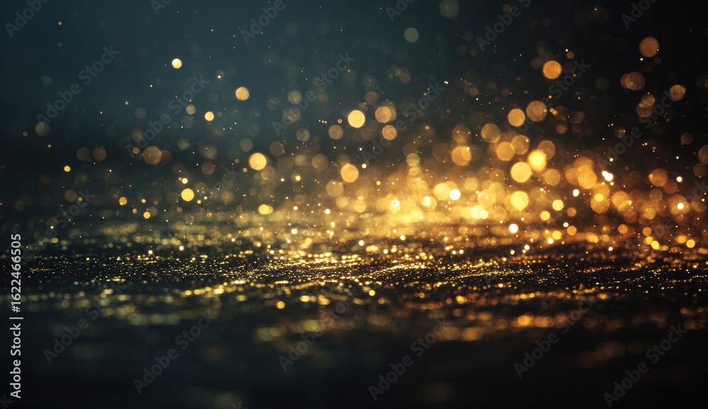 Naklejka premium Golden glitter bokeh, dark background
