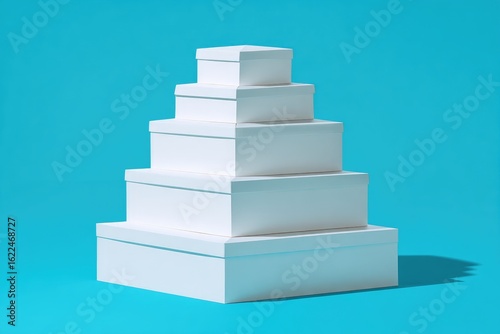 White boxes stacked in a pyramid shape against a teal background