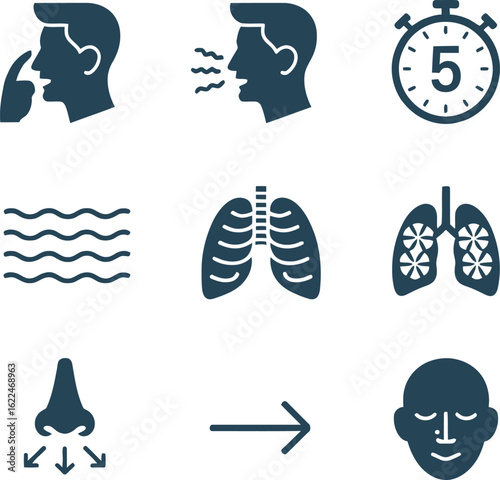 Breathing Exercise Guide Icons Isolated on White Wellness Design Element