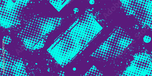 Abstract Sports Background with Blue and Purple Brush Texture and Halftone Effect. Grunge Background for Banner or Poster Design