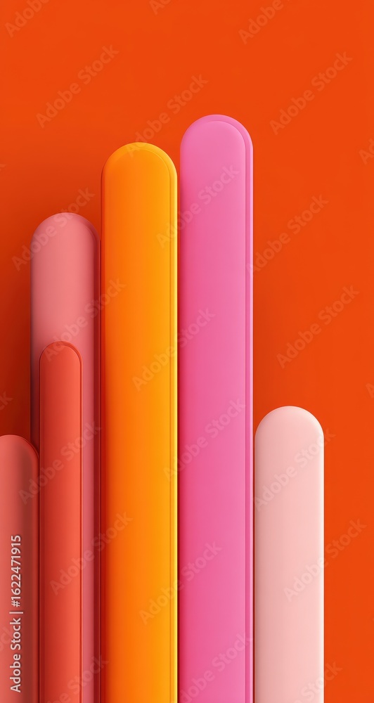 Obraz premium Abstract graphic design. Vertical colorful cylinders on orange background