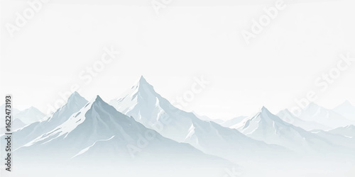 Snow covered winter mountain landscape with high alpine peaks and clear sky