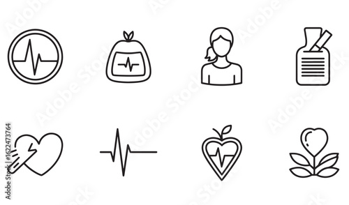 Collection of healthcare icons with heartbeat symbols woman cigarette and healthy heart designs