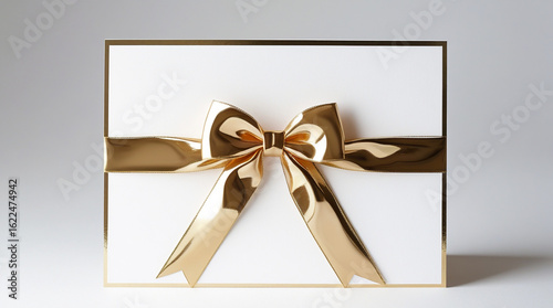 White card with gold ribbon bow gift