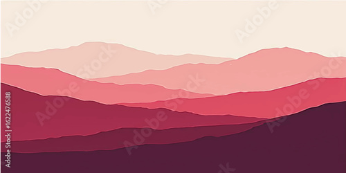 Abstract red background with clouds in vector style showing hills and misty landscape
