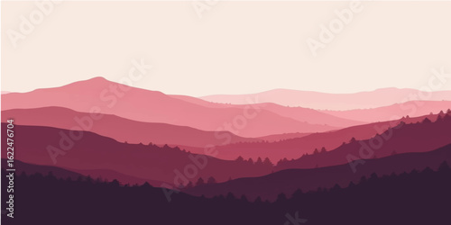 Mountain mist cloaks the valley at sunrise, painting a serene landscape of rolling hills and distant peaks under a brilliant blue sky
