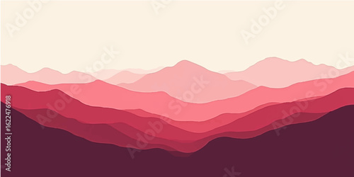 Abstract red mountain landscape with vector illustration of hills and sky
