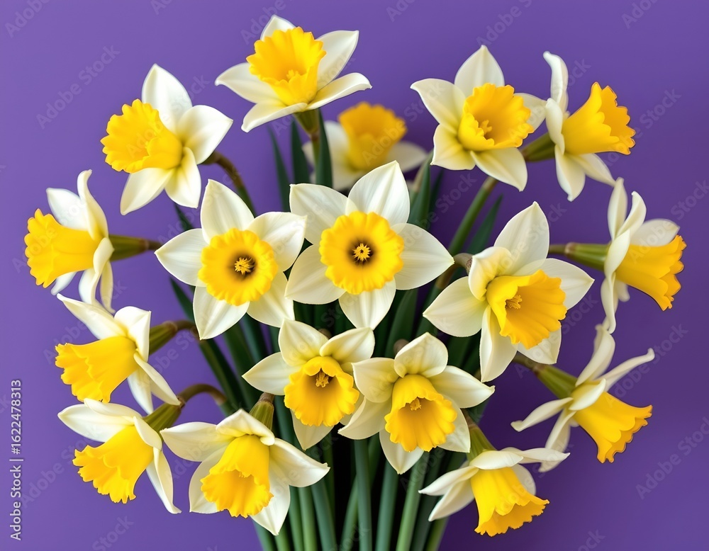 Fototapeta premium Vibrant Daffodil Bouquet Purple Background