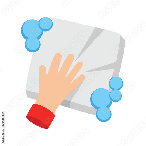 Hand cleaning surface with a cloth, ready to use vector