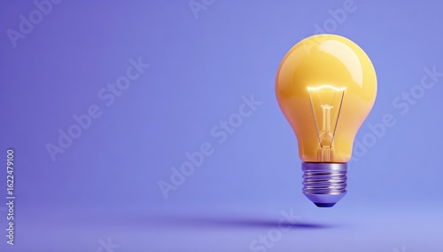 Bright yellow lightbulb on a vibrant purple background