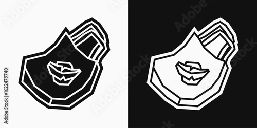 Reusable Bag Icon in Black and White Filled with a Cutout Effect