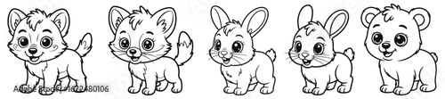 Baby Canine and Woodland Critter Coloring Pages. Fox, Bunny, Rabbit, Bear, Cub, 