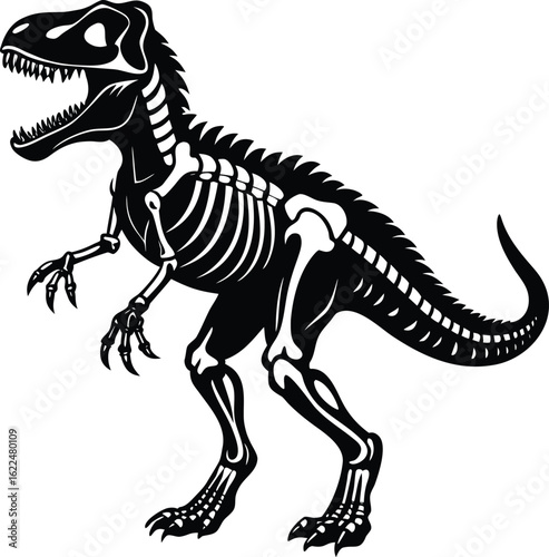 tyrannosaurus rex skeleton silhouette in roaring pose vector prehistoric illustration