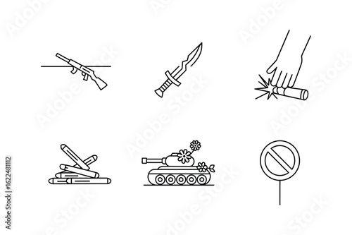 Rifle dagger fireworks tank flowers prohibition sign weapon blade