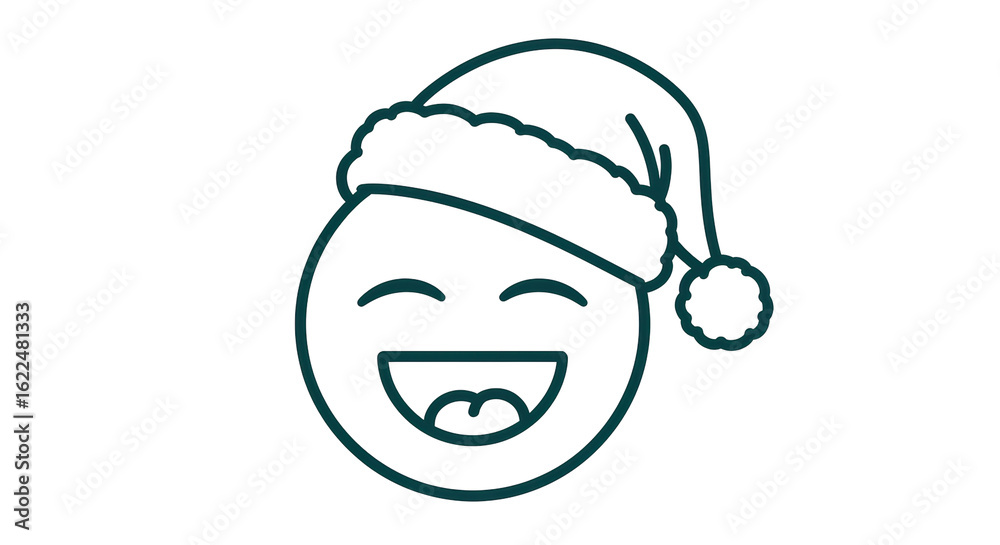 Obraz premium Isolated smiley face with Santa hat outline