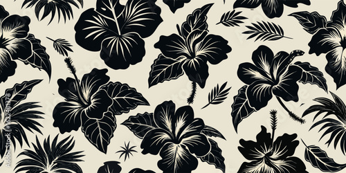 Hibiscus flower Hawaiian tropical seamless pattern. nature floral abstract back ground.tropical pattern, graphic print, pacific islands, printmaking technique, backgrounds, hibiscus,