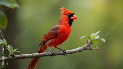 Stunning male Northern Cardinal perched on a branch. Generative AI
