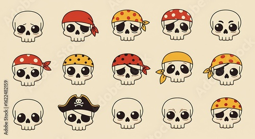 Cute Pirate Skull Collection: Retro Cartoon Art