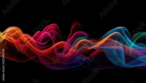 Abstract colorful smoke swirls on black background
