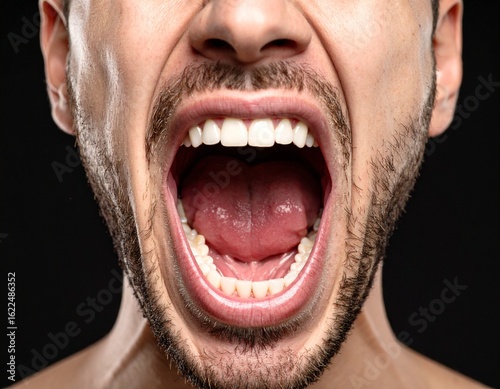 A dramatic, high-contrast close-up of a man's face, mouth wide open in a silent, furious scream