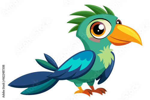 Colorful Cartoon Parakeet Bird Illustration – Blue and Yellow Budgie Clipart