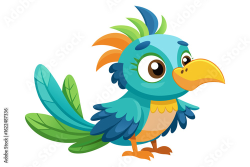 Colorful Cartoon Parakeet Bird Illustration – Blue and Yellow Budgie Clipart