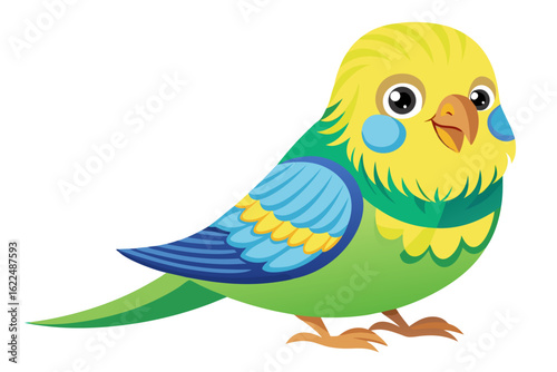 Colorful Cartoon Parakeet Bird Illustration – Blue and Yellow Budgie Clipart
