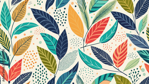 seamless pattern with leaves.leaf, wallpaper, illustration, decoration, design, floral, foliage, nature, pattern, seamless, texture, vector, plant, tree, colours, ornament, oak, textile, art, element,