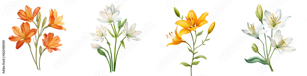 Obraz premium Watercolor Lily Flowers Collection, Elegant Floral Illustration