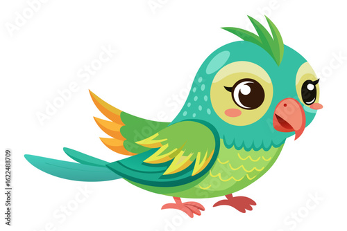 Colorful Cartoon Parakeet Bird Illustration – Blue and Yellow Budgie Clipart