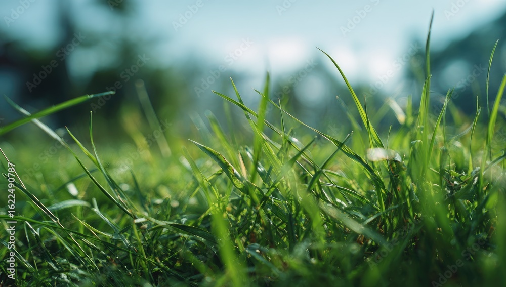 Obraz premium Close-up of vibrant green grass blades