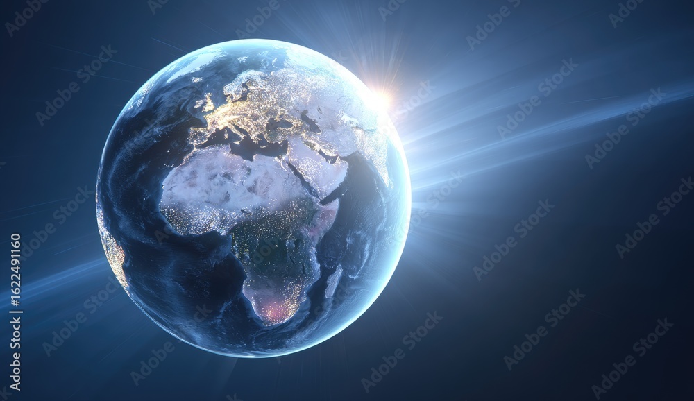 Fototapeta premium Earth globe, sunrise, vibrant