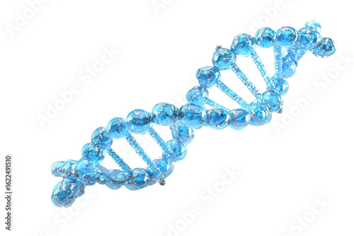 3D rendering of a DNA double helix.  Light-blue,  water-like  molecules forming the structure.  Clear,  transparent appearance