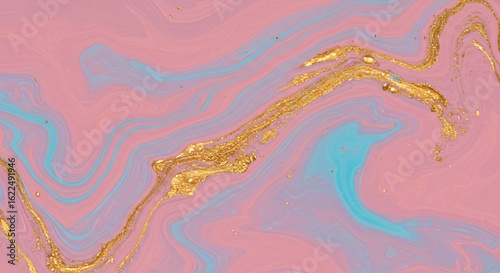 Elegant Pink and Gold Abstract Background - Golden Streaked Pink Marble
