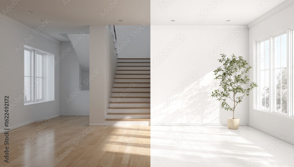 Obraz premium Empty room, before and after renovation