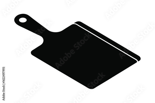 Silhouette of a Solid Black Cutting Board with Handle and Hanging Hole