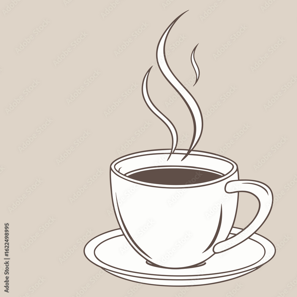 Obraz premium Steaming Coffee Cup Line Art: Simple Vector Graphic for Creative Projects.