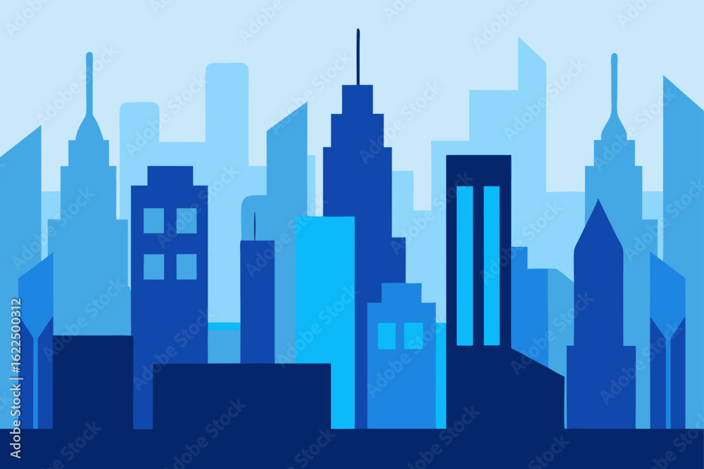 Naklejka premium Modern city skyline in shades of blue and light blue