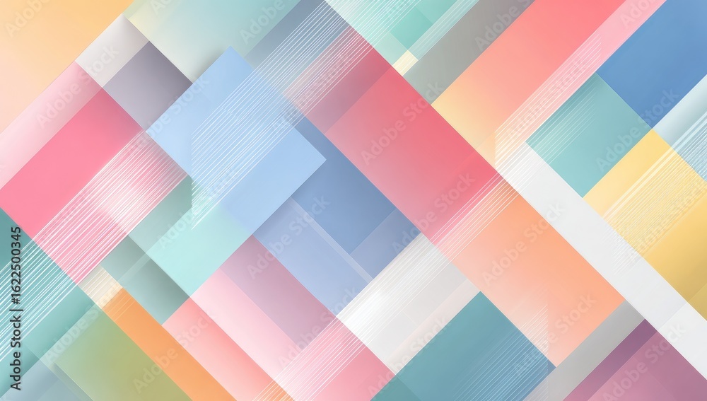 Obraz premium Abstract background with overlapping pastel squares and diagonal streaks