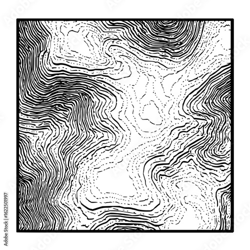 Topographic map contour lines abstract art landscape geography elevation terrain cartography black and white design