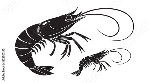 Stylized shrimp, prawn vector silhouette cut out
