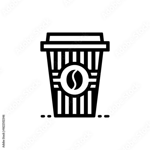 Bold Black and White Coffee Cup Icon with Coffee Bean Symbol.