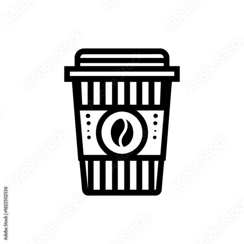 Bold Black Coffee Cup Icon with Bean Design.