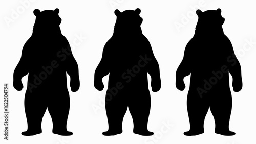 Three black bear silhouettes standing upright against a white background in a row formation