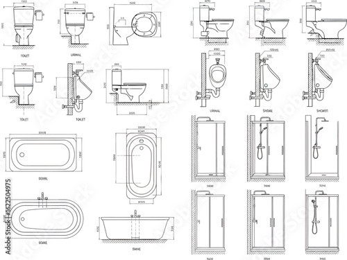Detailed architectural blueprint drawings showcasing various cabinet and closet designs with precise measurements and construction details