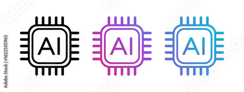 Ai chip icon vector set isolated on white background. Artificial intelligence AI processor microchip 10 eps