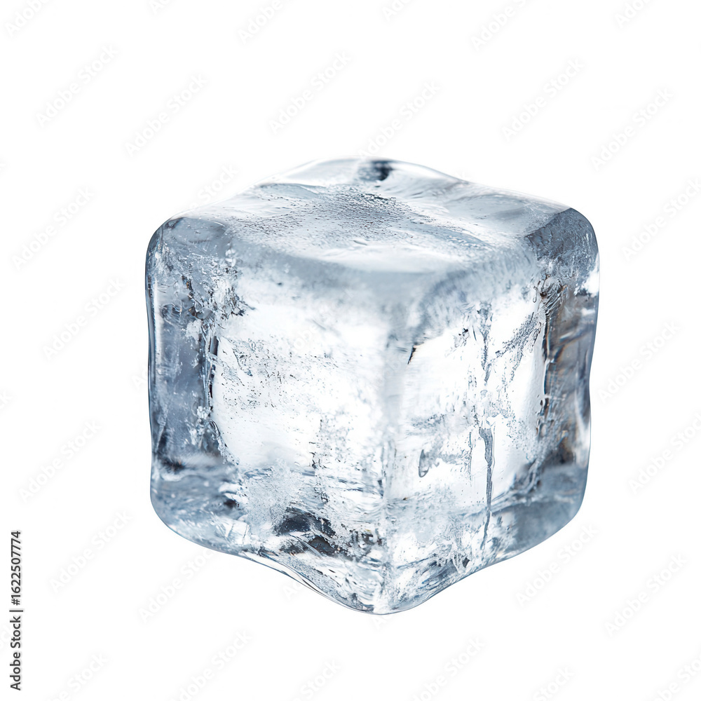 Fototapeta premium Single ice cube, square shape, clear, slightly textured